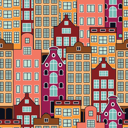 Architectural buildings pattern of Dutch houses.のイラスト素材