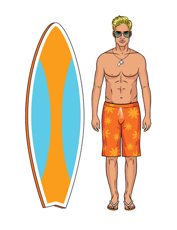 Surfer man with surfboard icon.のイラスト素材
