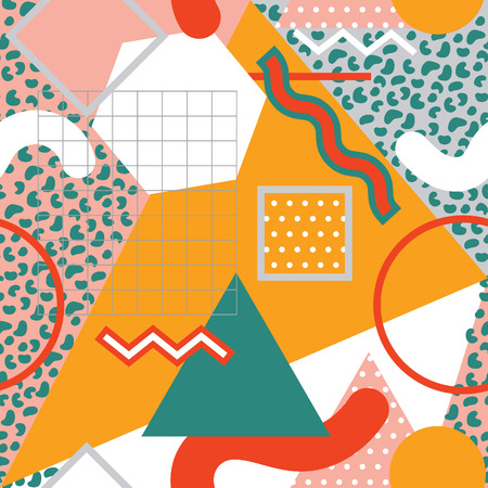 Colored vector seamless pattern with geometric shapes and leopard print. Wallpaper for printing in a modern style. Background with repeating geometric elements.のイラスト素材