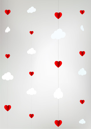 stylized romantic clouds cut from paper with hearts, crib mobileのイラスト素材