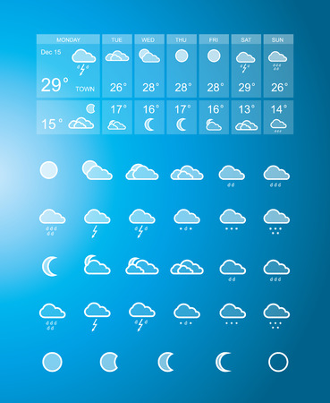 Weather forecast icon set on a blue backgroundのイラスト素材