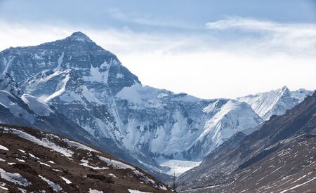 A 2019 winter view of the North Face of Mt. Everest, as seen on the way to base camp, Tibet, China