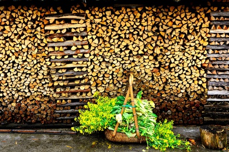 Wood stacks at the corner of the villageの写真素材