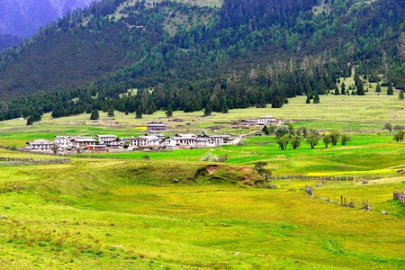 Landscape scenery view of a village on the grassland