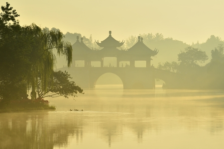 Slender West Lake sunrise landscape viewの写真素材