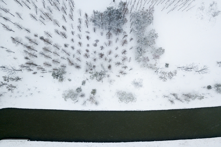 Aerial view of a frosted parkの写真素材