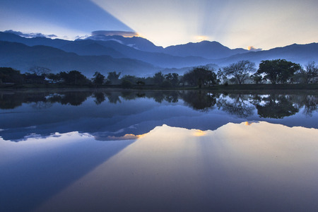 The lake of morning sunriseの写真素材