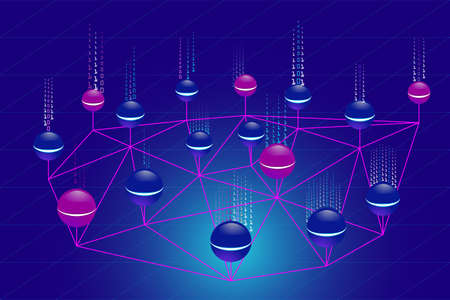 Binary code with blue background. Big data background with colorful circles. Network connection with...