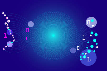 Binary code with blue background. Big data background with colorful circles. Network connection with...