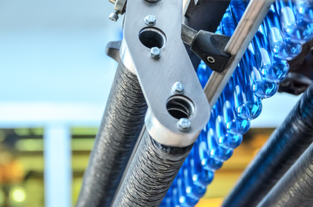 Big pile of small blanks to create plastic beer bottles at factory.の写真素材