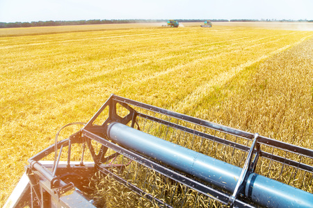 View from the cab of a combine harvesterの写真素材