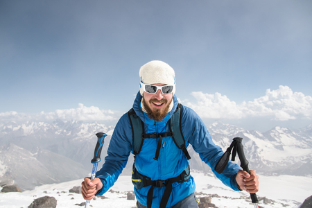 Portrait of a bearded guide wearing a hatの写真素材