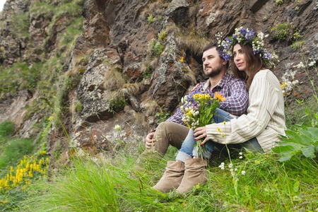 Portrait of a loving couple of hipstersの写真素材