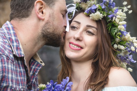 Portrait of a loving couple of hipstersの写真素材