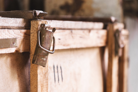 Old vintage box made of wood for sending and using on old postの写真素材