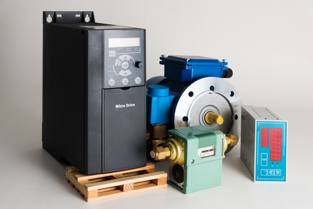 Objects of industrial automation on a white backgroundの写真素材