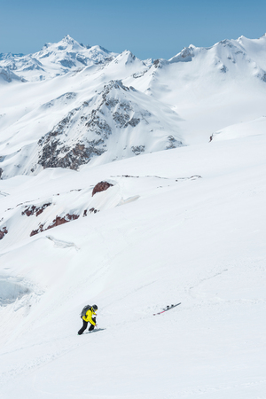 Winter snow covered mountain peaks in Caucasus. Great place for winter sportsの写真素材