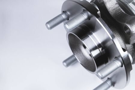 New Wheel hub assembly with bearing. This is part of the car suspension on a gray background with a...