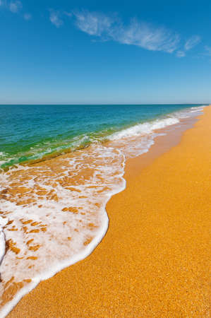 Beach of the morning calm sea in cold colors. Peace by the waterの写真素材