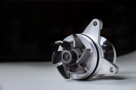 Car engine coolant water pump new on a gray background. Spare parts