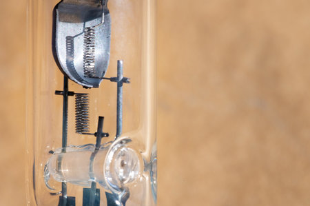 Close-up of filament H4 halogen car bulb.の写真素材
