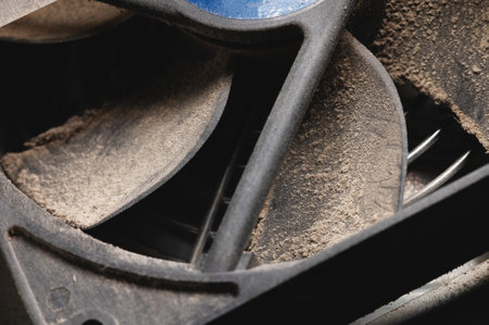 Part of a dirty pc cpu power supply cooler fan. Close-upの写真素材