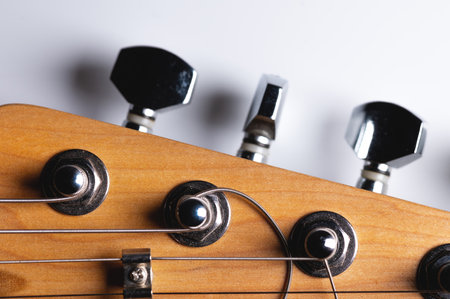 Electric guitar strings close-up. Music macro backgroundの写真素材