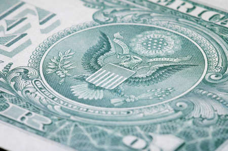 Close-up detail of a dollar bill banknote. Business background and financeの写真素材