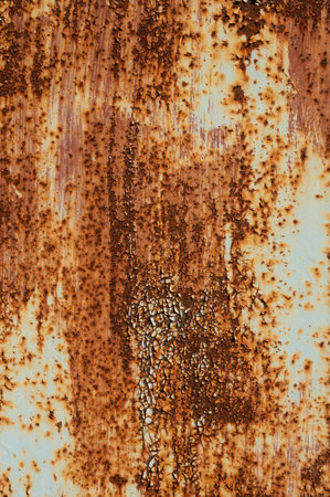 Textured grunge background red peeling paint with rust on old metal surface