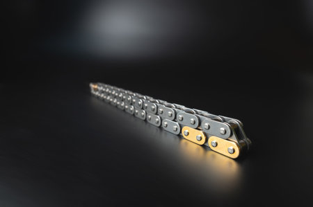 Close-up New cylinder head timing chain on black moth. Engine Partsの写真素材