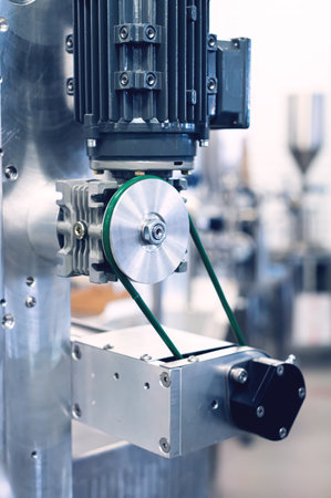 The production mechanism of the transmission of torque on the production line. Industrial toned...