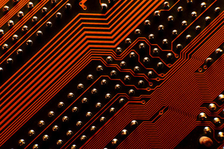 Macro photography of electronic circuit. Technology symbol. Close-up, computer parts. Computer chip....