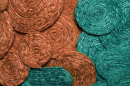 Clear texture of red and green panorama. Abstract fabric texture or pattern, close-up of green and...