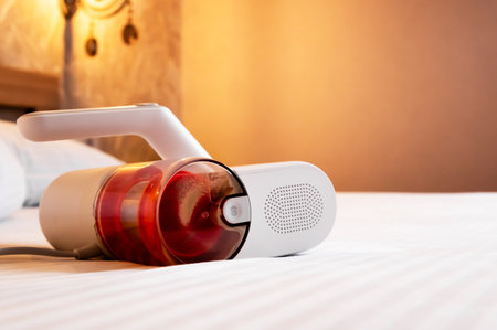 Remove dust mites from your mattress with a UV vacuum cleaner. Specialized vacuum cleaner for disinfection and cleaning of bed linen, mattresses and pillowsの写真素材