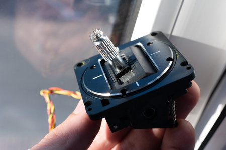 A spare radio component, a gimbal with Hall sensors, for a multifunctional universal radio remote control for UAV drones and radio-controlled quadcopters.の写真素材