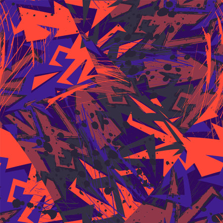 Vector abstract seamless pattern with curved geometry elements, grunge spots.のイラスト素材
