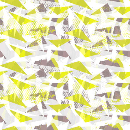 Seamless urban pattern with chaotic triangle shapes and grunge spotsのイラスト素材