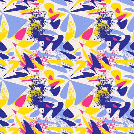 Unique seamless abstract pattern with chaotic vector shapes and grunge spots