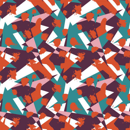 Urban seamless pattern with abstract curved geometry elements and grunge spotsのイラスト素材