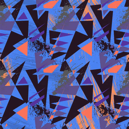 Abstract seamless pattern with curved geometry elements and grunge spots