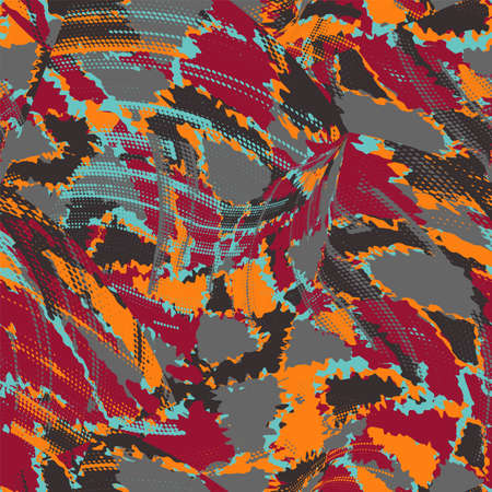 Urban seamless abstract pattern with colorful chaotic shapes and dotsのイラスト素材