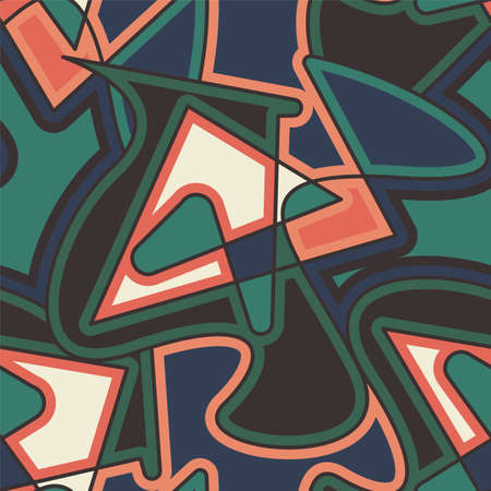Urban seamless pattern with abstract colorful wave shapesのイラスト素材
