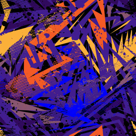 Seamless abstract urban pattern with curved elemnts and grunge spotsのイラスト素材