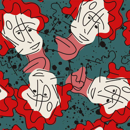 Seamless abstract unusual pattern with hand drawn faces