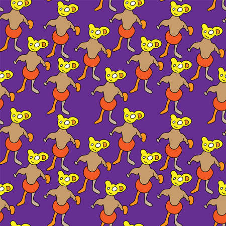 Seamless pattern with unusual hand drawn charactersのイラスト素材