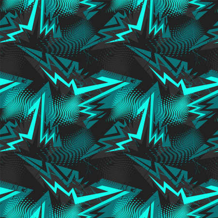 Abstract seamless urban pattern with curved geometry elements and dotsのイラスト素材