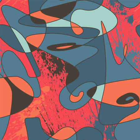 Urban seamless abstract pattern with wave shapes and grunge spotsのイラスト素材