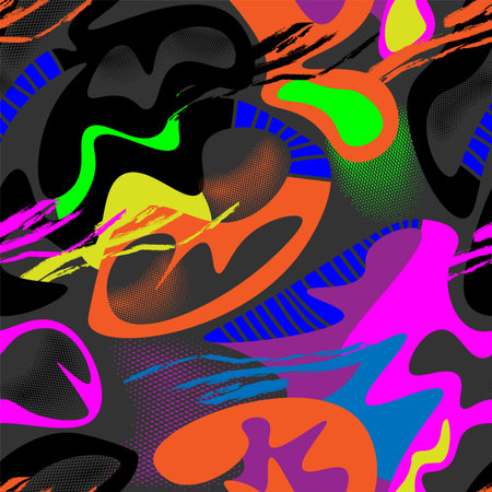 Unique abstract seamless pattern with hand drawn vector shapes and grunge linesのイラスト素材