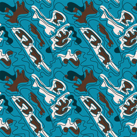 Seamless abstract hand drawn wave shapes in unique patternのイラスト素材