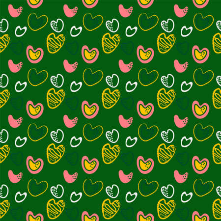 Seamless hand drawn pattern with cute heartsのイラスト素材